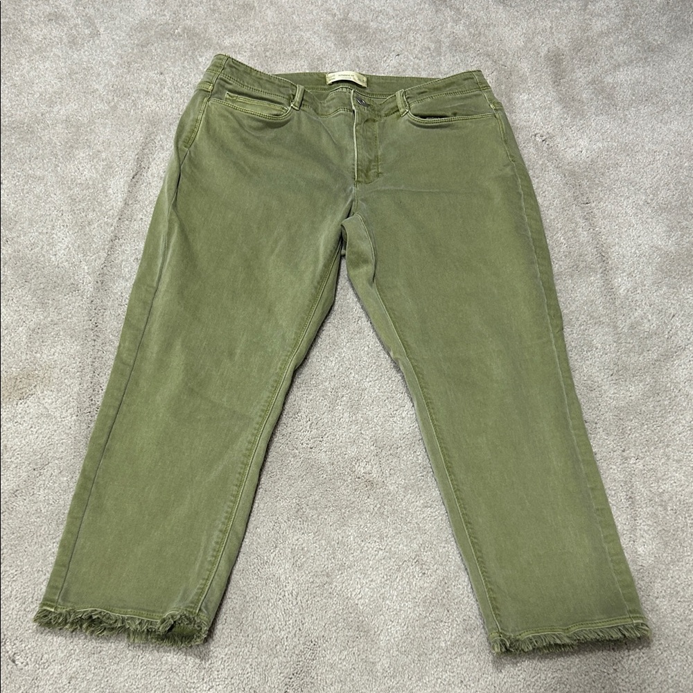 Olive Green J.Jill Frayed Hem Cropped Jeans size 8